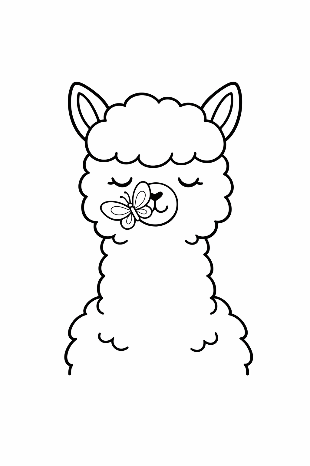 A cute llama sniffing a butterfly