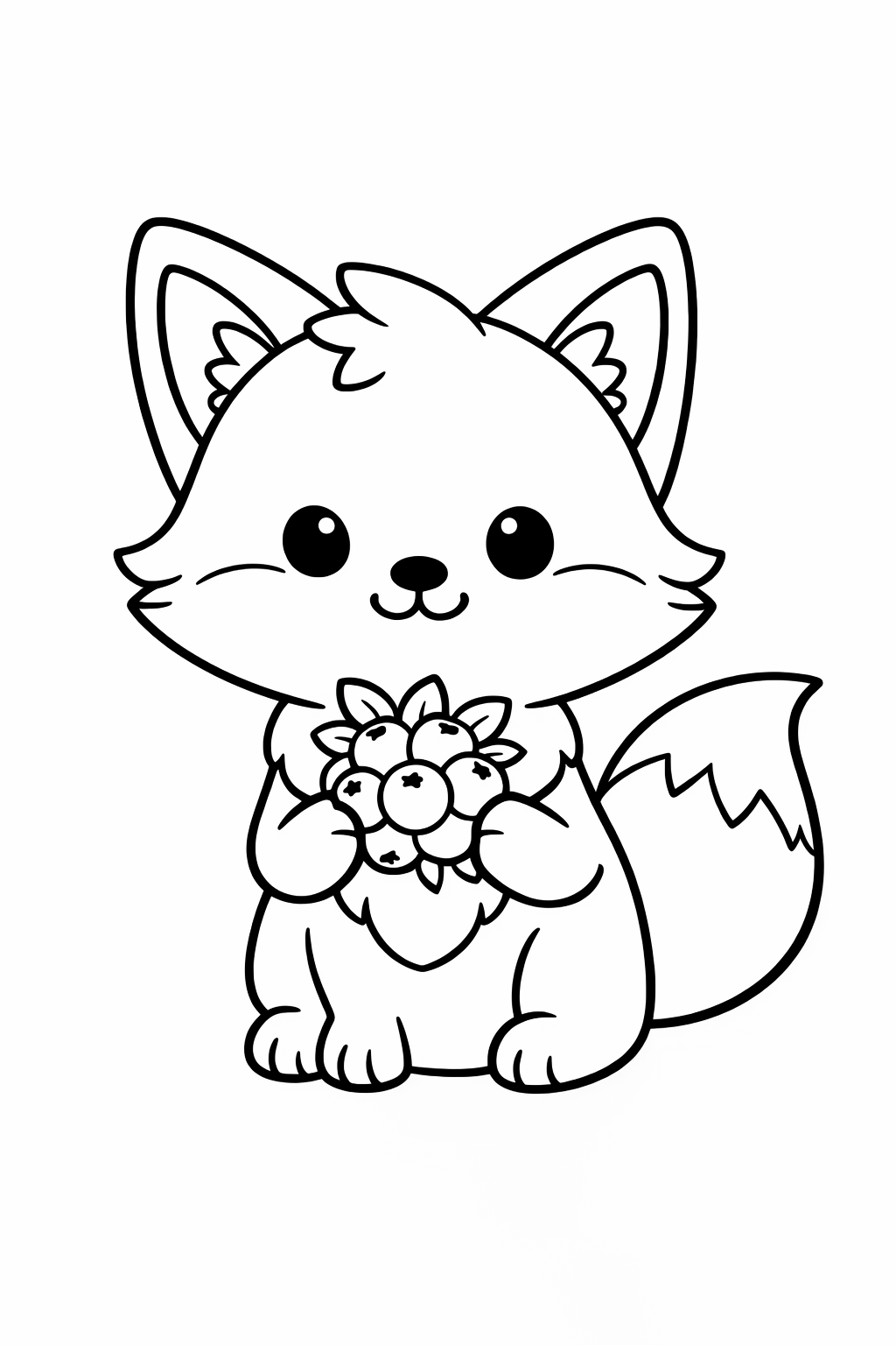 A cute fox sitting with a berry in its paws.