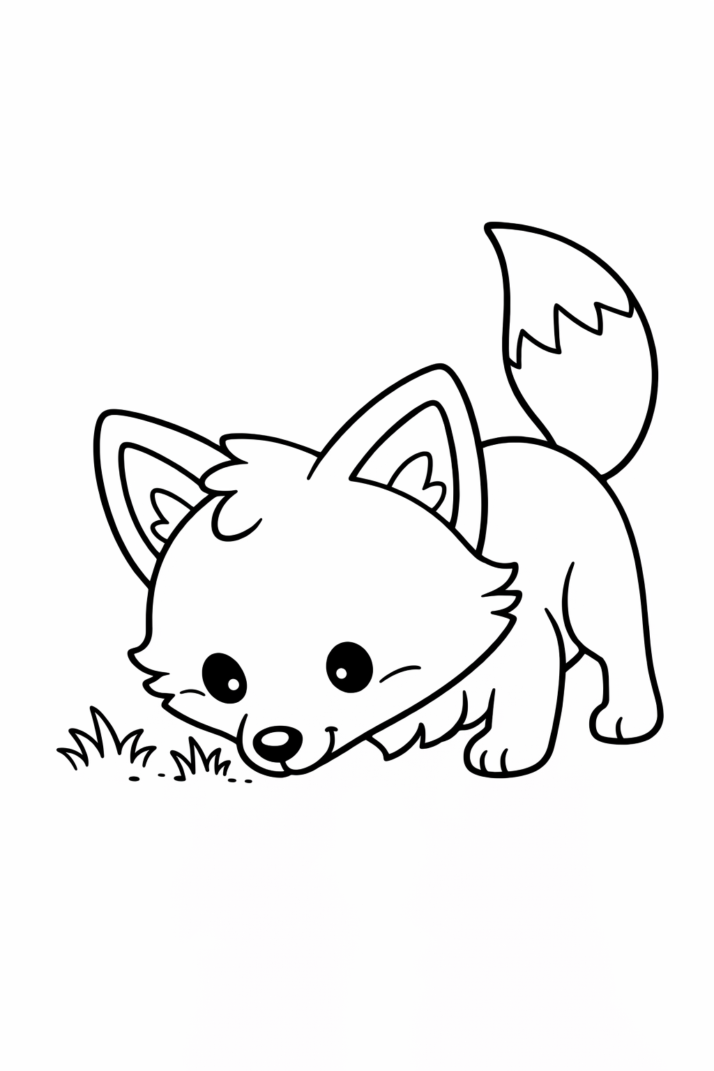 A cute fox sniffing the ground with curiosity.