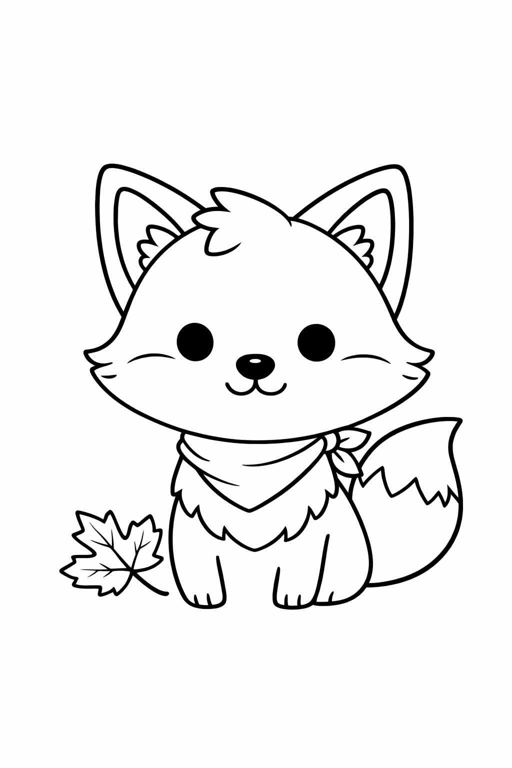 A cute fox sitting beside a fallen leaf.