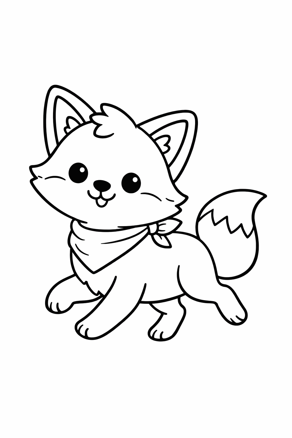 A cute fox trotting with a happy expression.