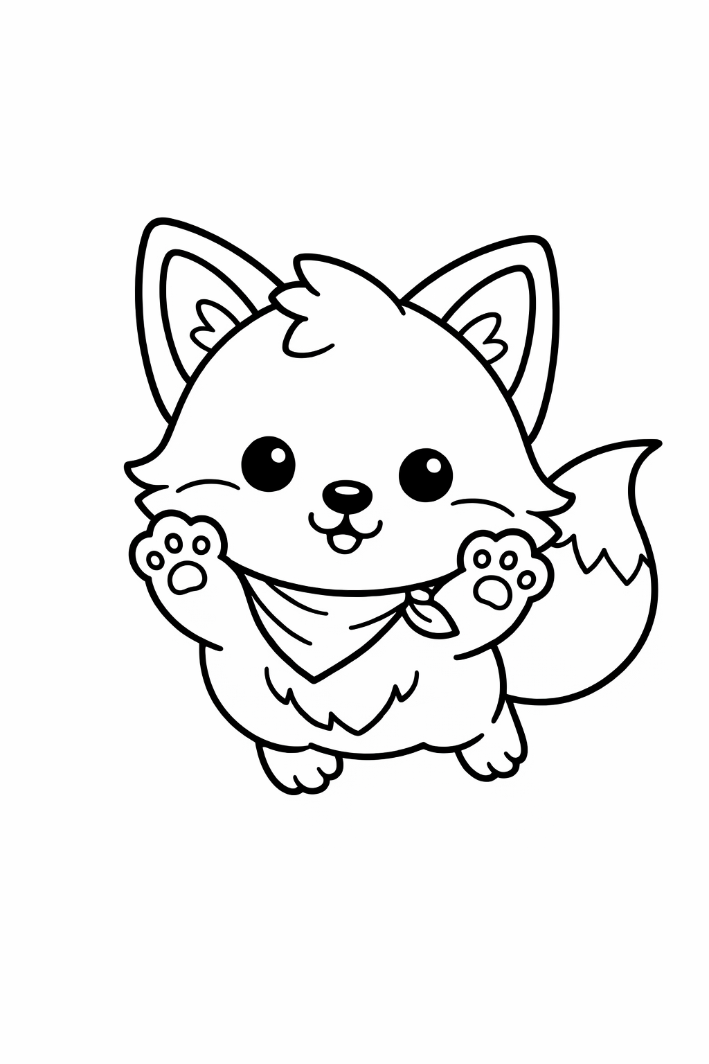 A cute fox pouncing forward with tiny paws raised.