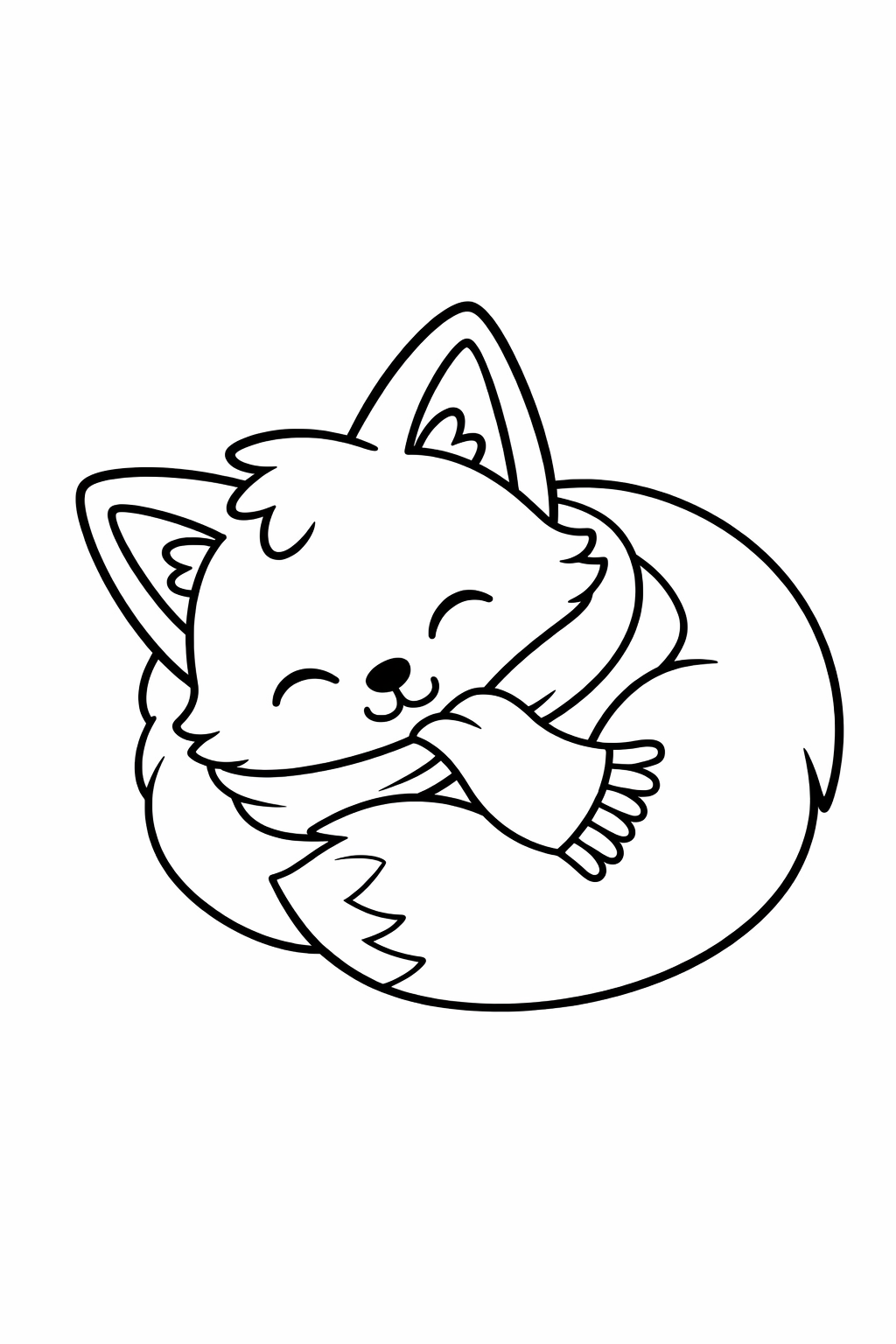 A cute fox tucked into a cozy sleeping ball.