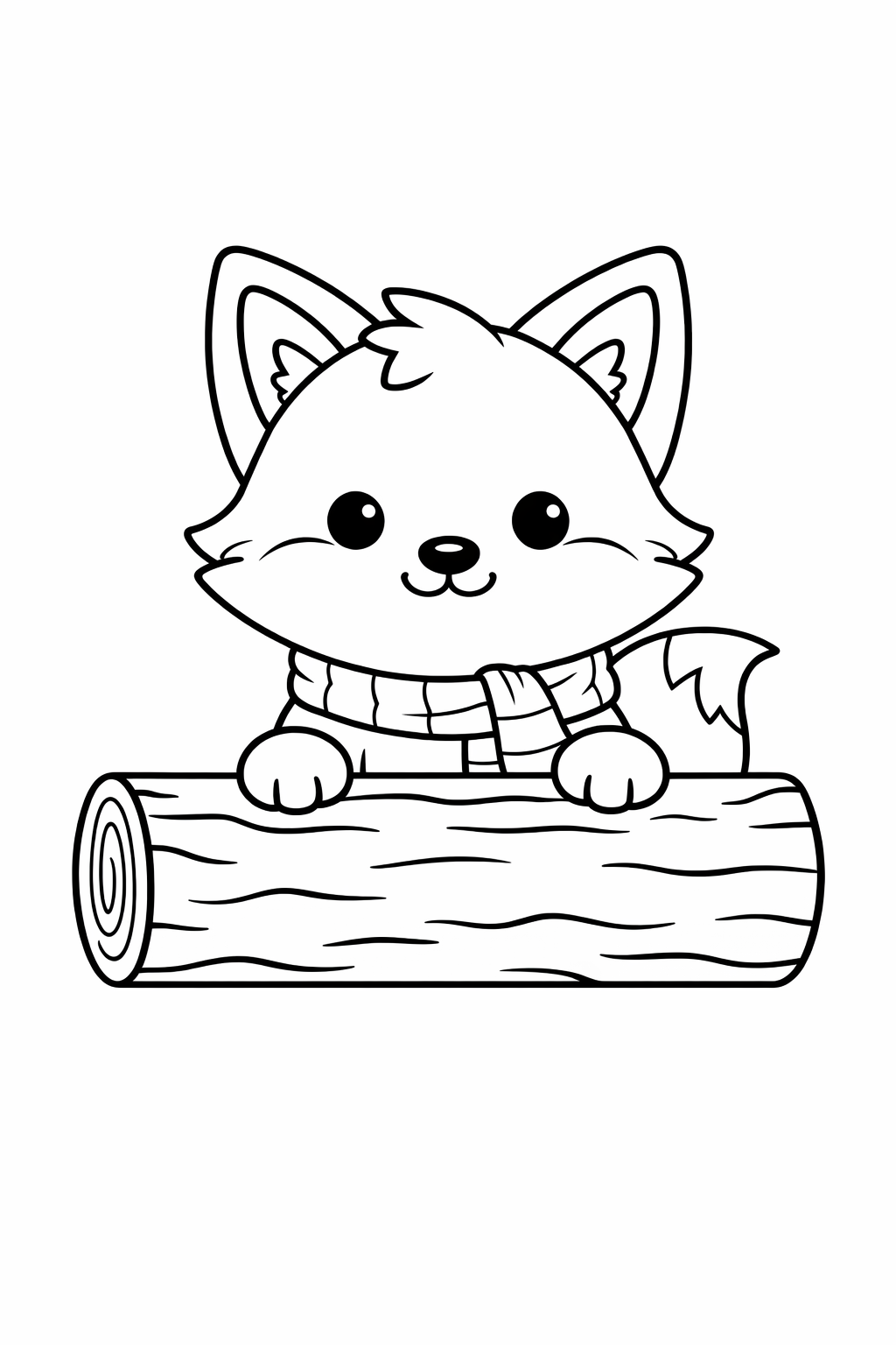 A cute fox peeking over a log.