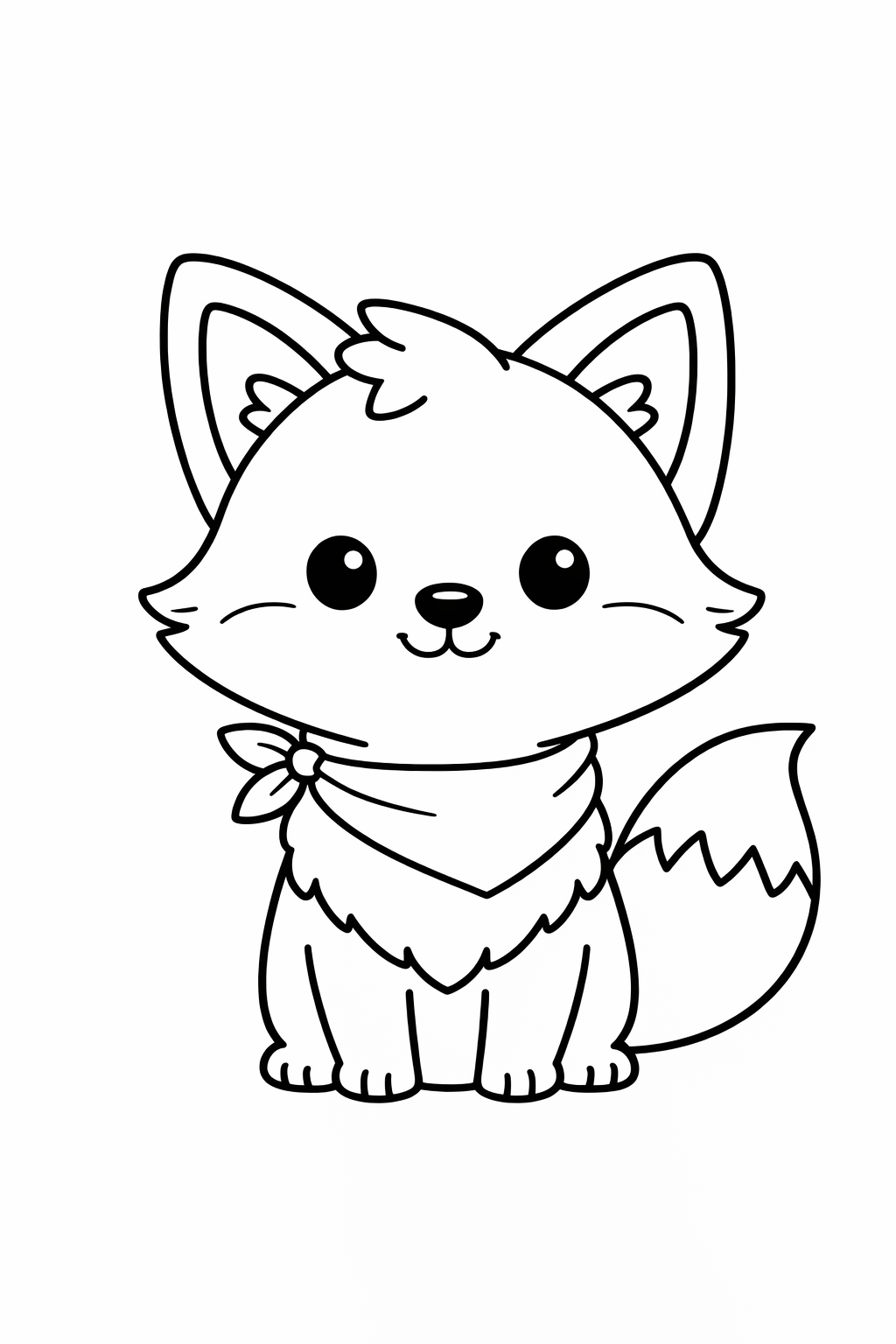 A cute fox standing still with perked ears and a gentle smile.