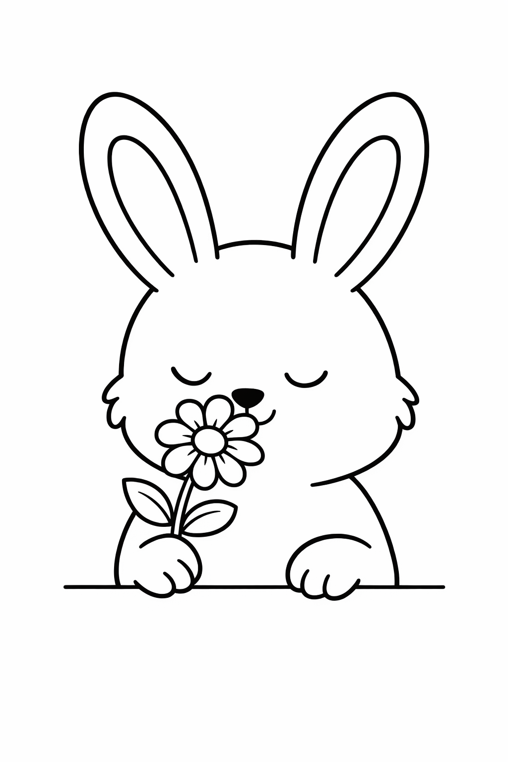 Bunny smelling a flower