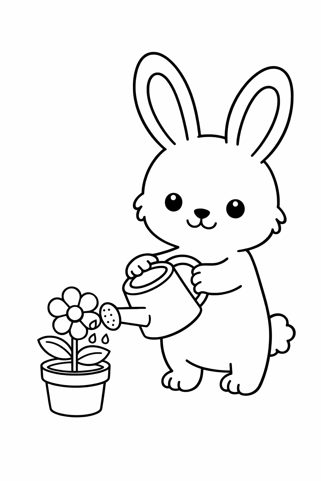 Bunny watering a plant
