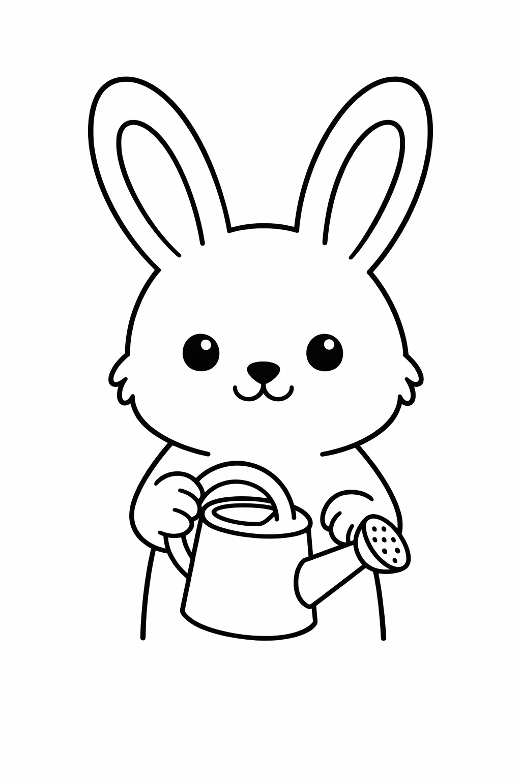Bunny holding a watering can and smiling