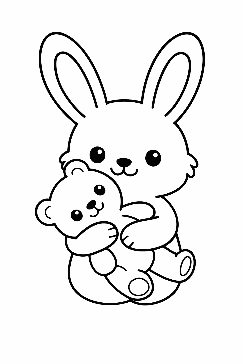 Bunny hugging a teddy bear