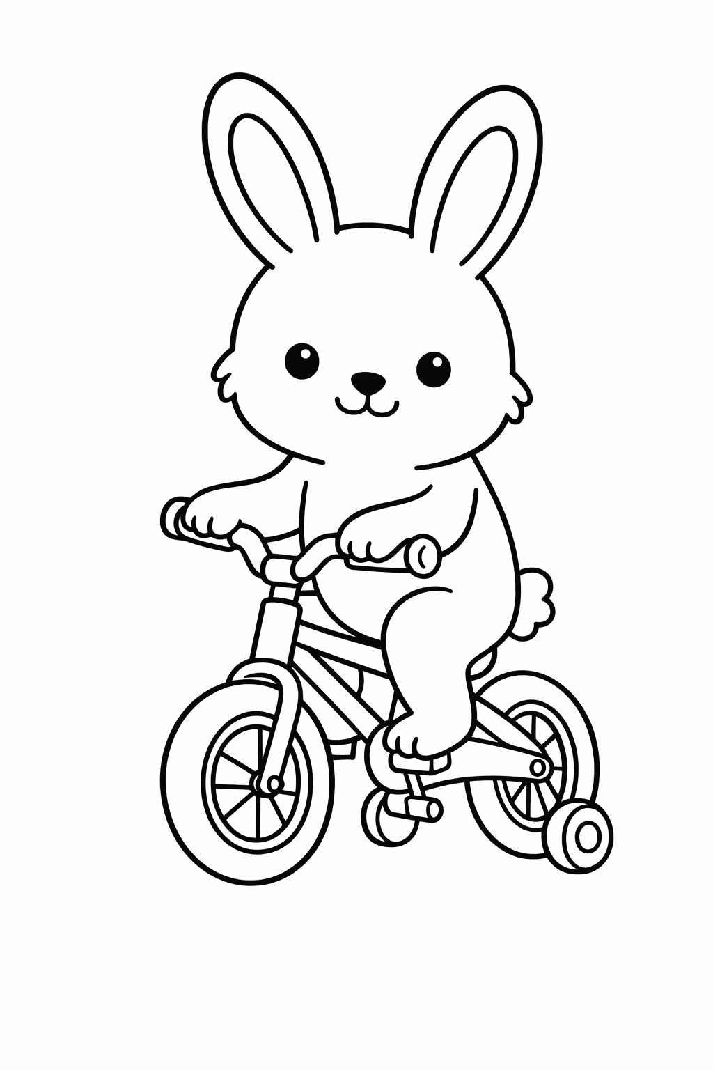 Bunny riding a bicycle with training wheels