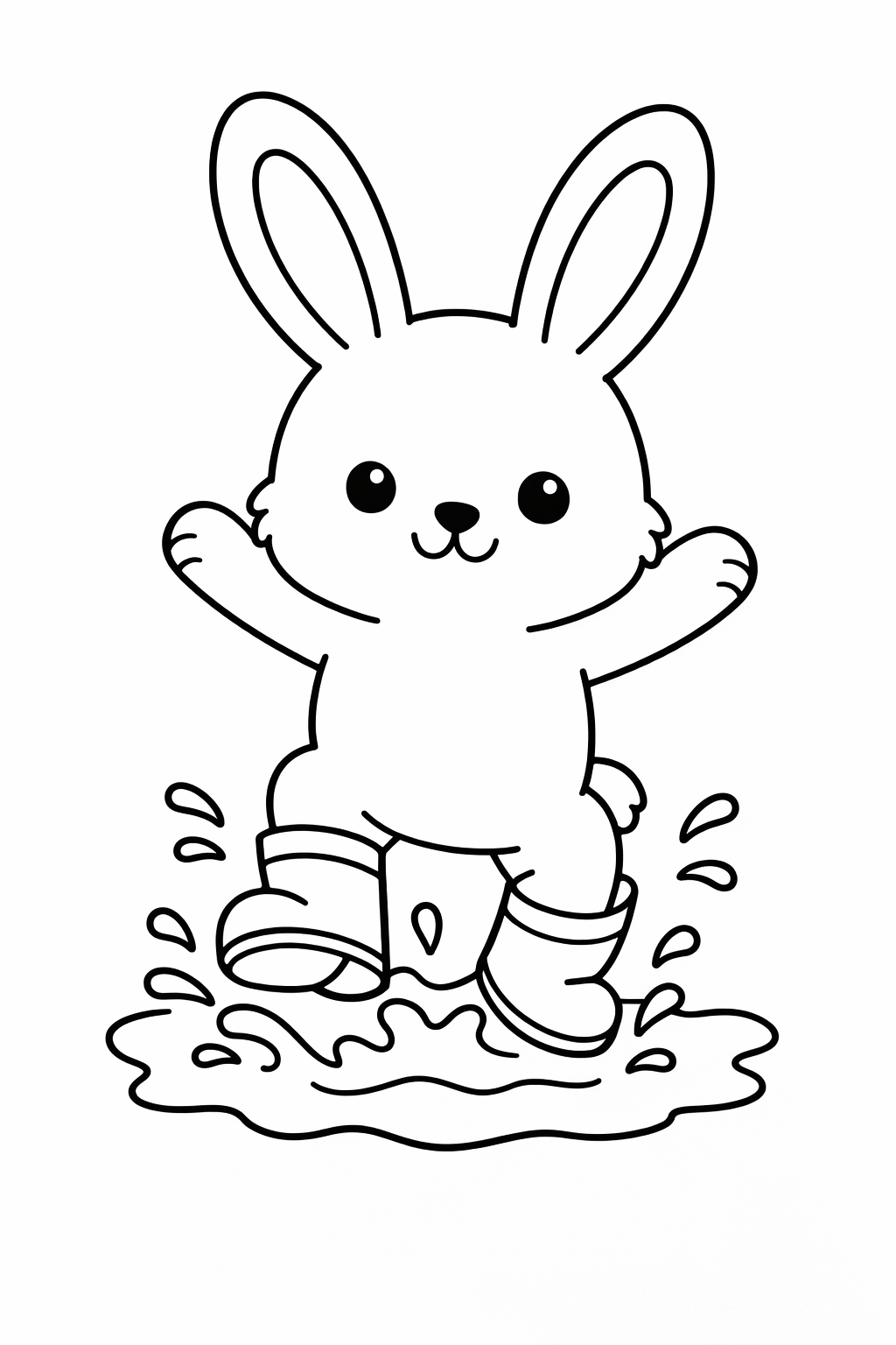 Bunny jumping in a puddle