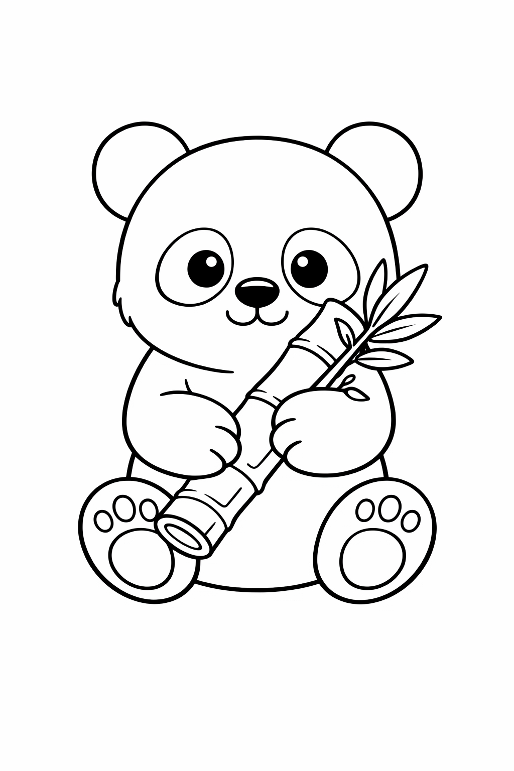 A baby panda holding a bamboo shoot like a treasure.