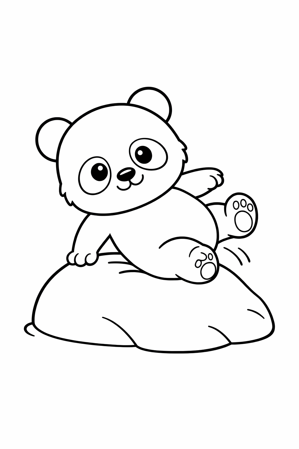 A baby panda slipping on a smooth rock.