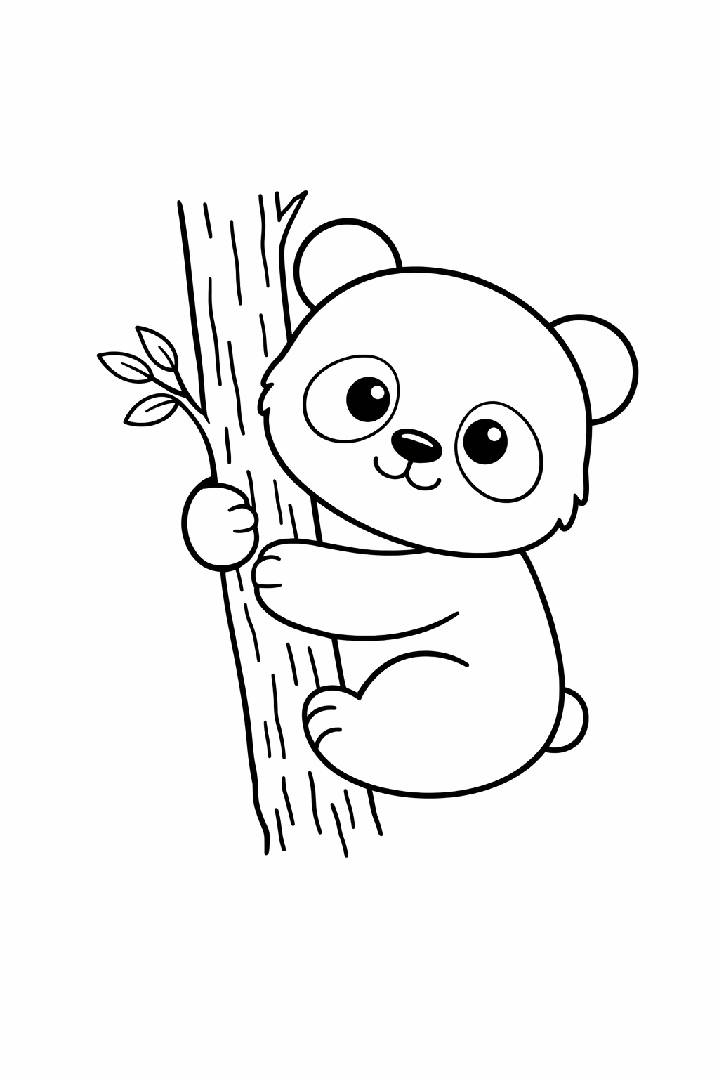 A baby panda hugging a tree trunk.