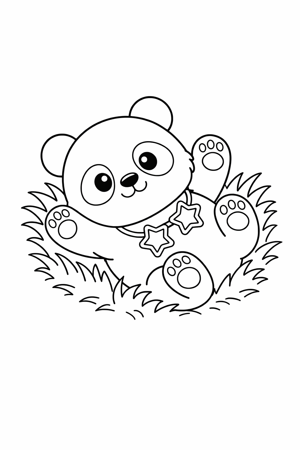 A baby panda rolling in soft grass.