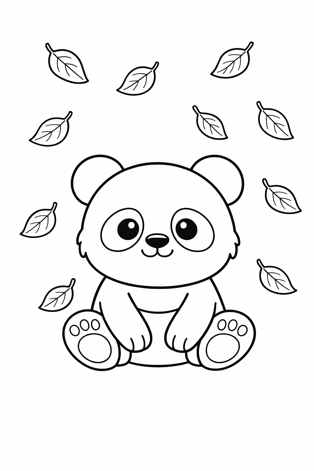 A baby panda sitting under falling leaves.