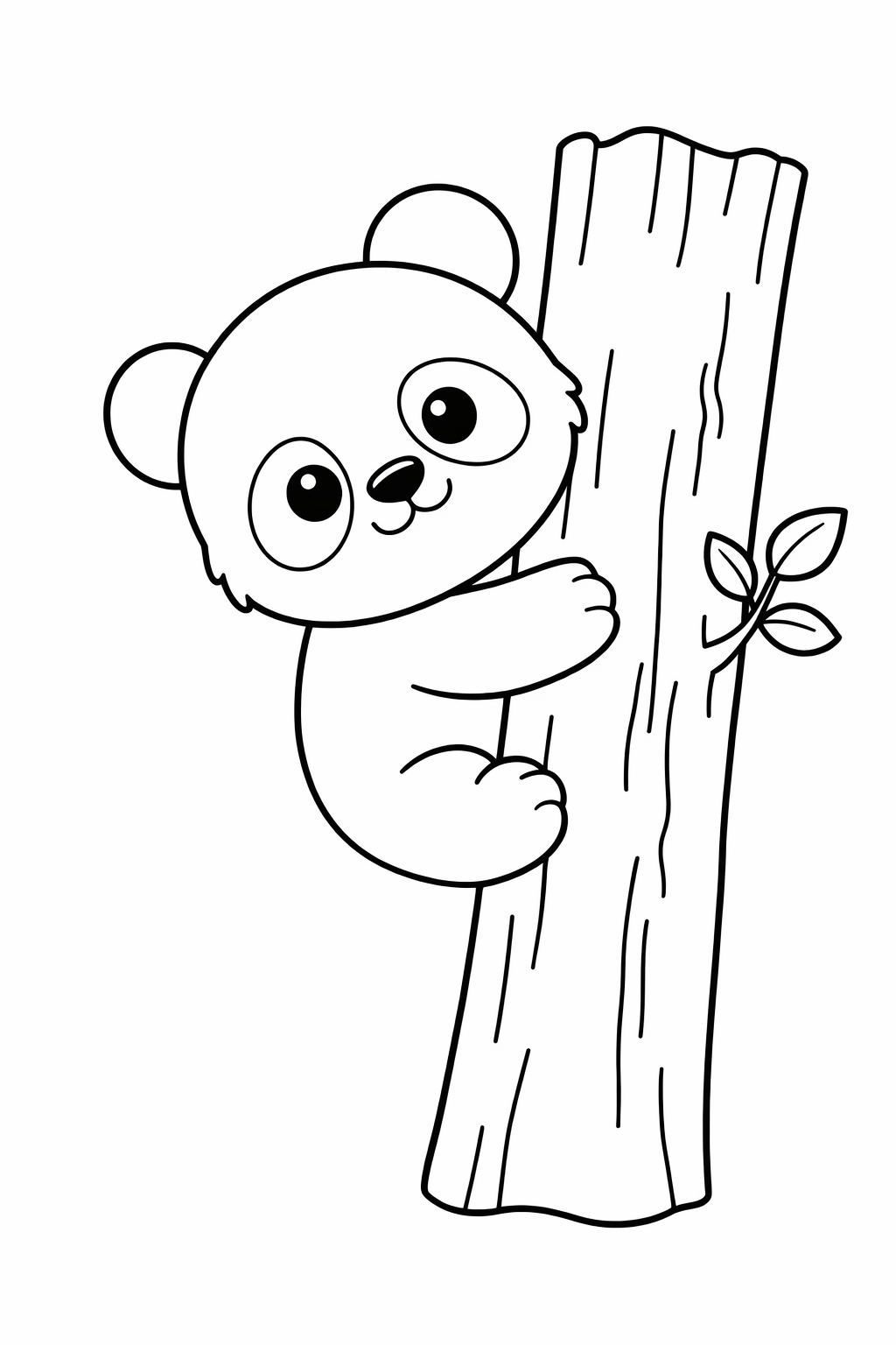 A baby panda climbing a tree trunk.