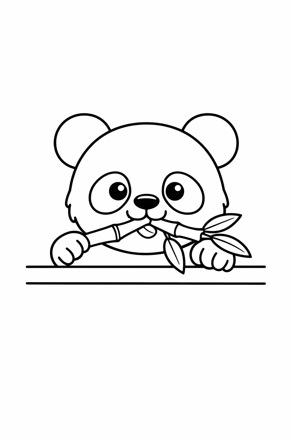 A baby panda hiding on a platform and eating bamboo.