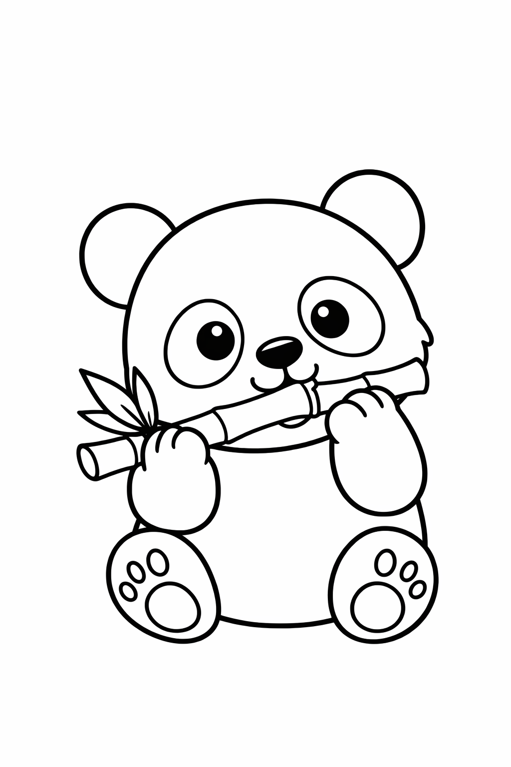 A baby panda happily chewing bamboo.