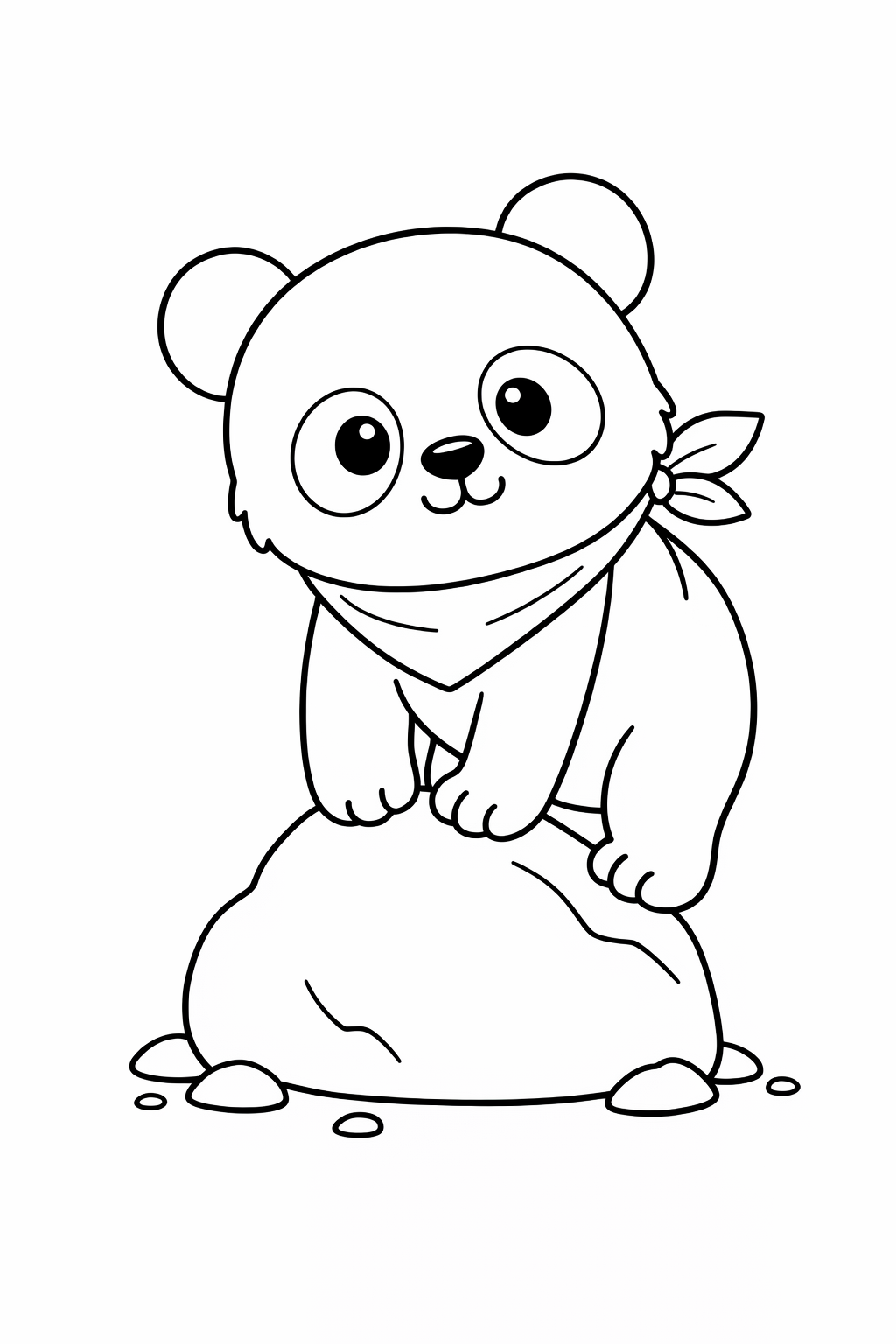 A baby panda balancing on a rock.