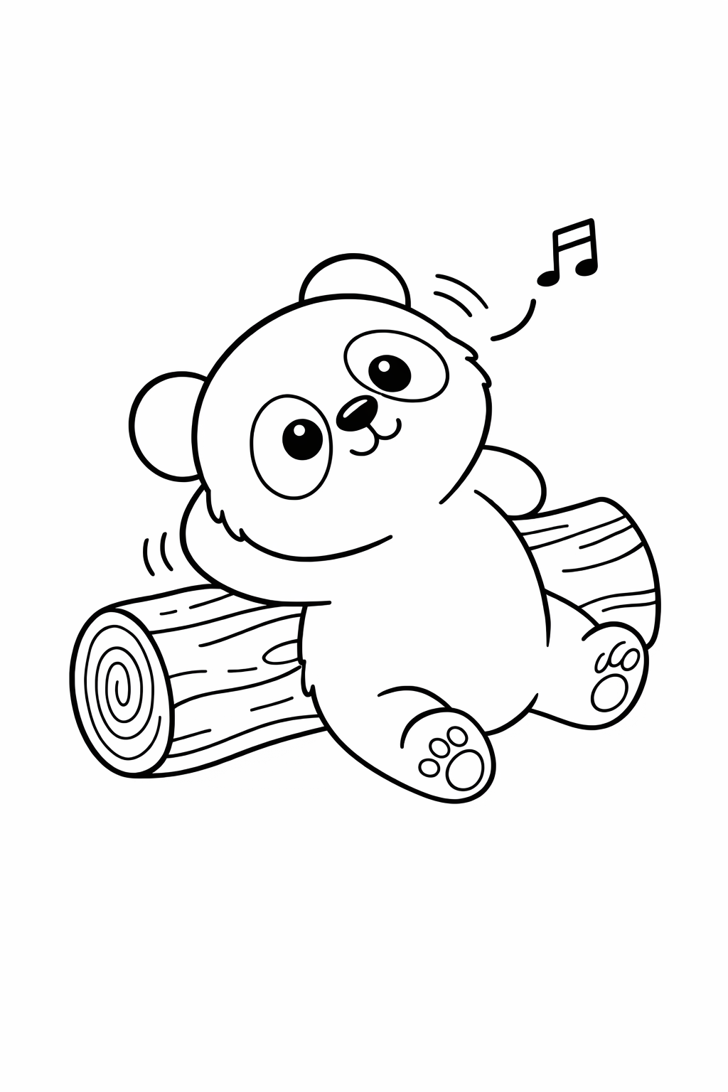 A baby panda scratching its back on a log.