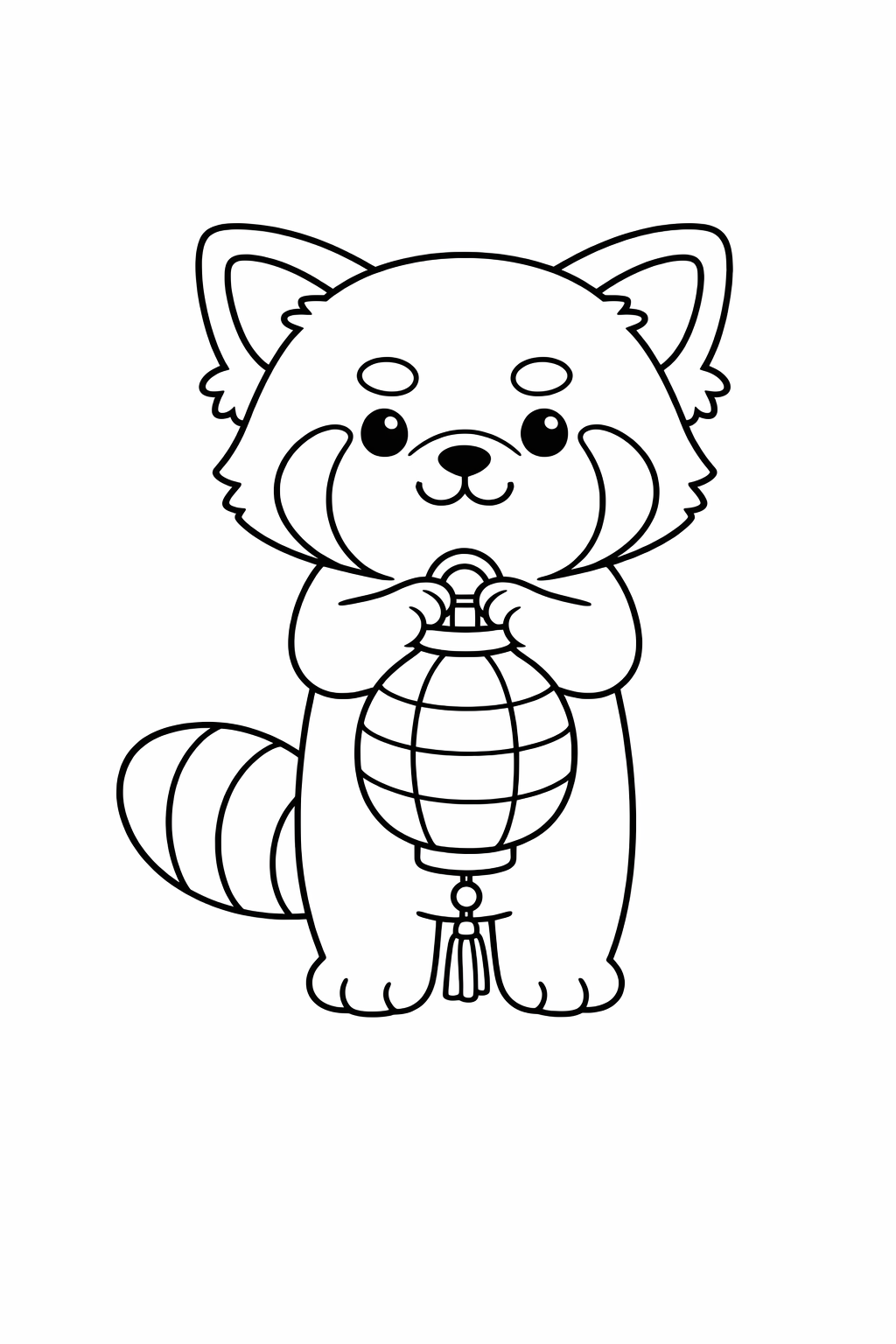 A cute red panda holding a lantern