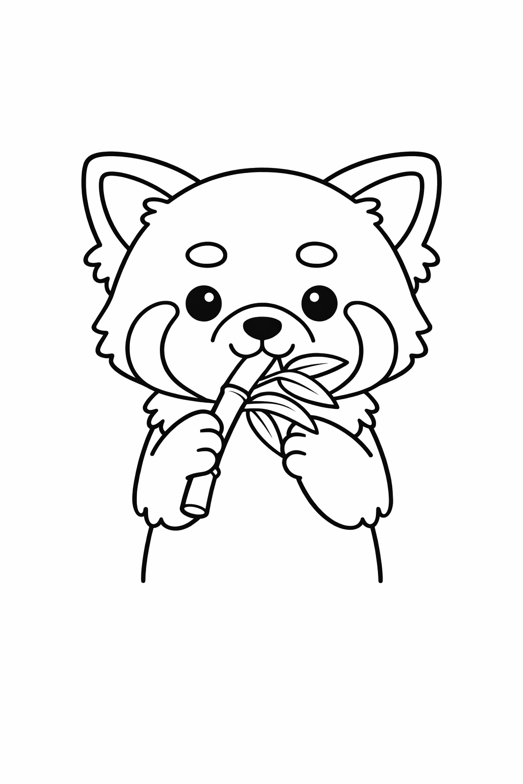 A cute red panda eating a bamboo leaf