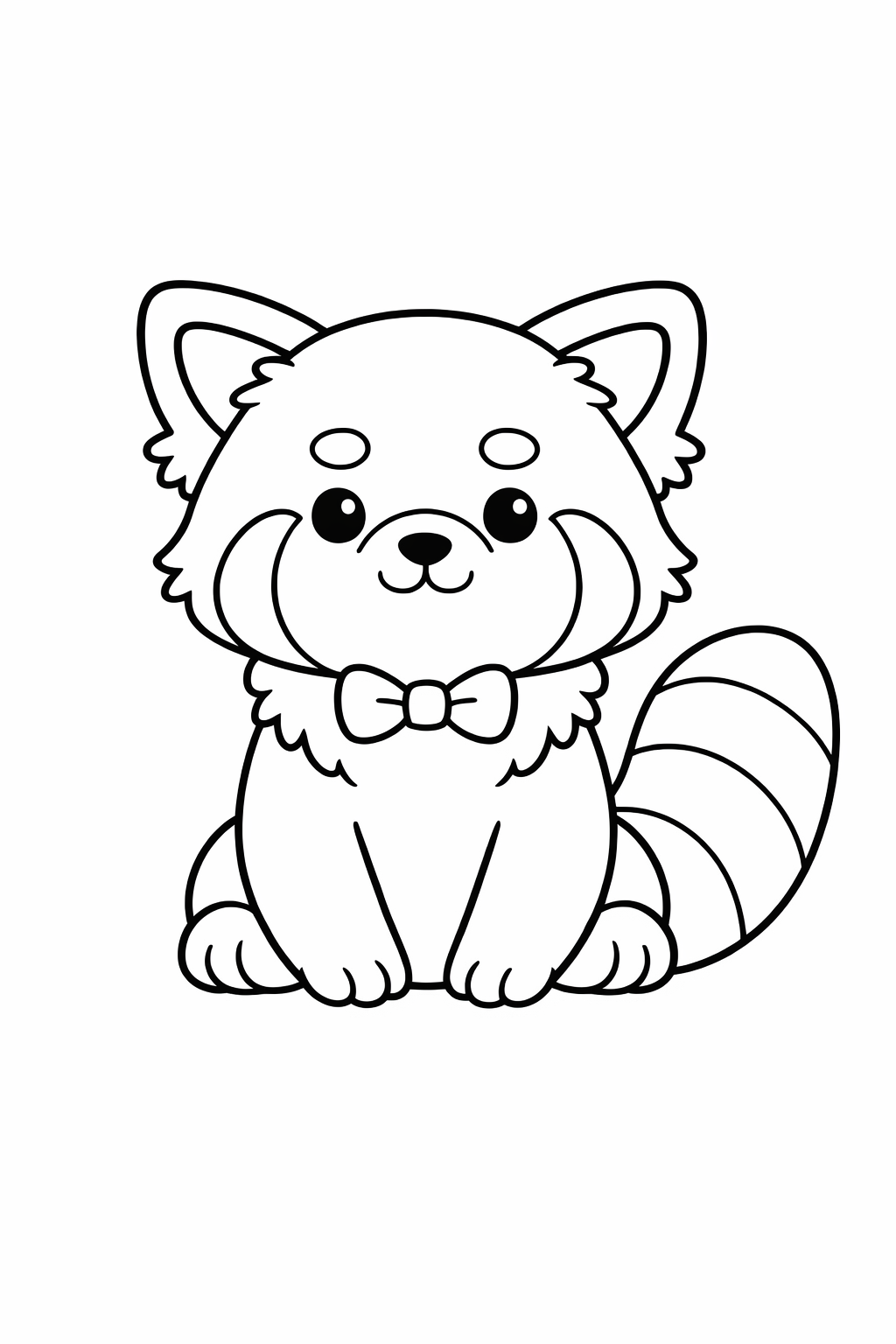 A cute red panda sitting with a big fluffy tail