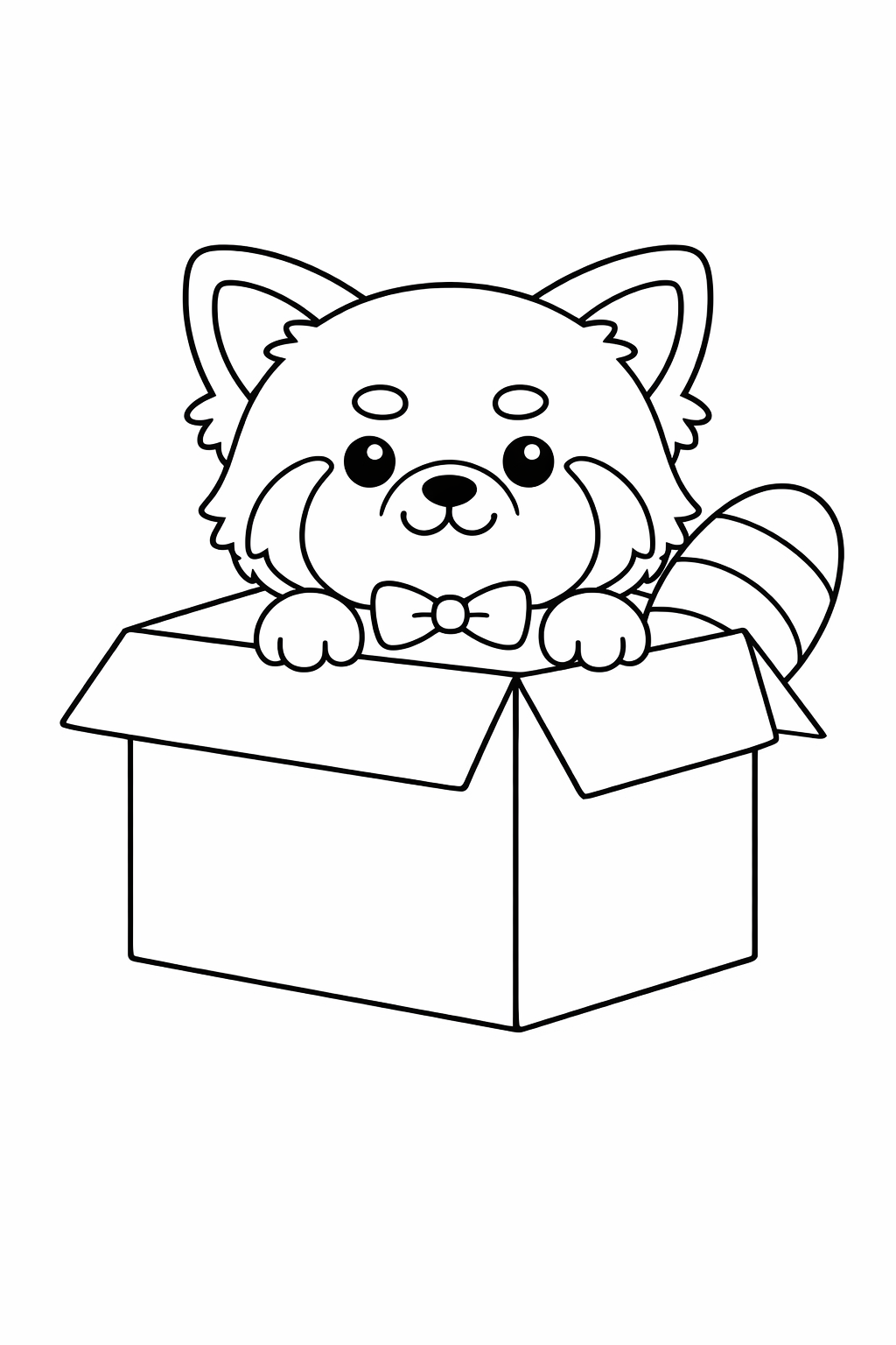 A cute red panda peeking out of a box