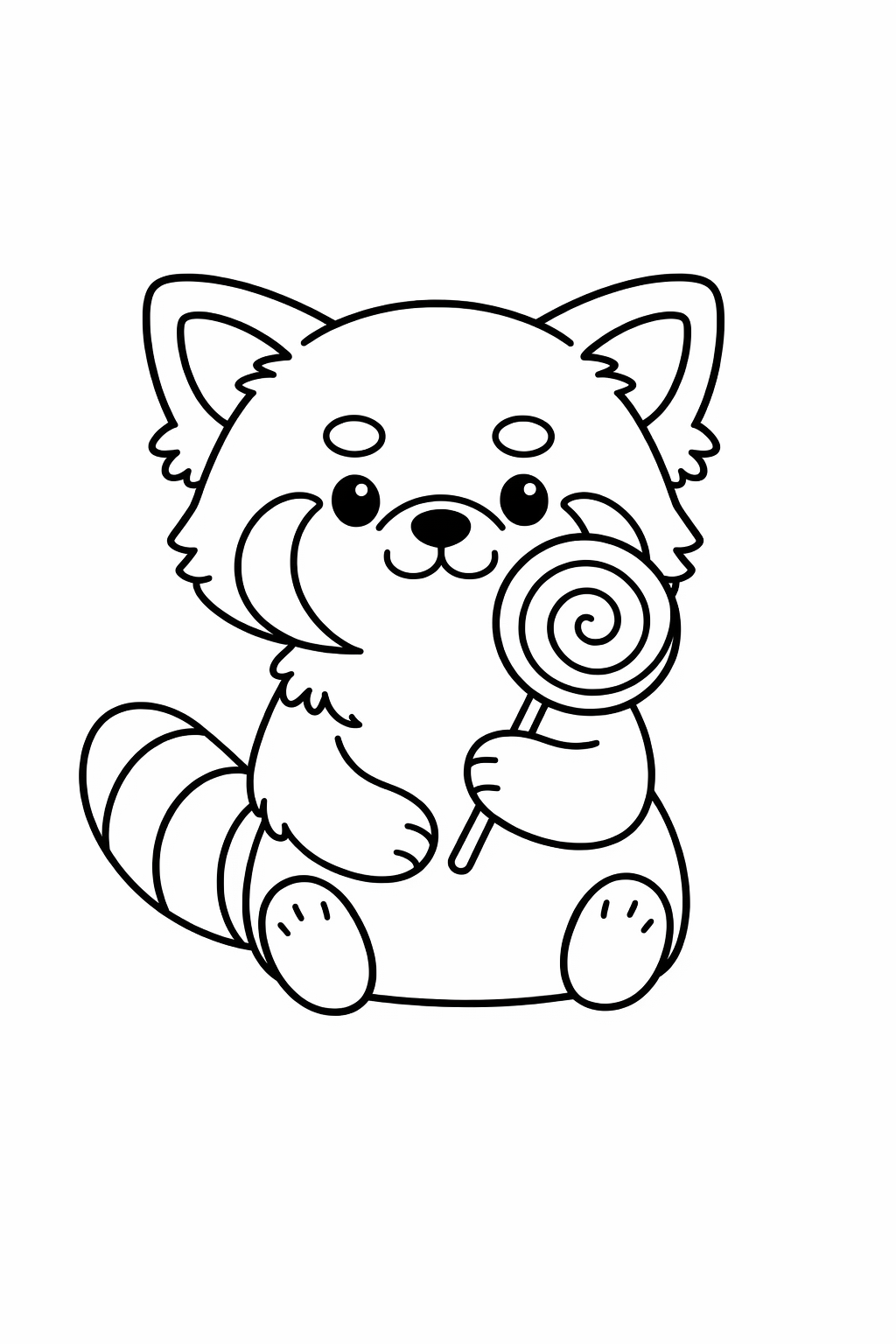 A cute red panda holding a lollipop