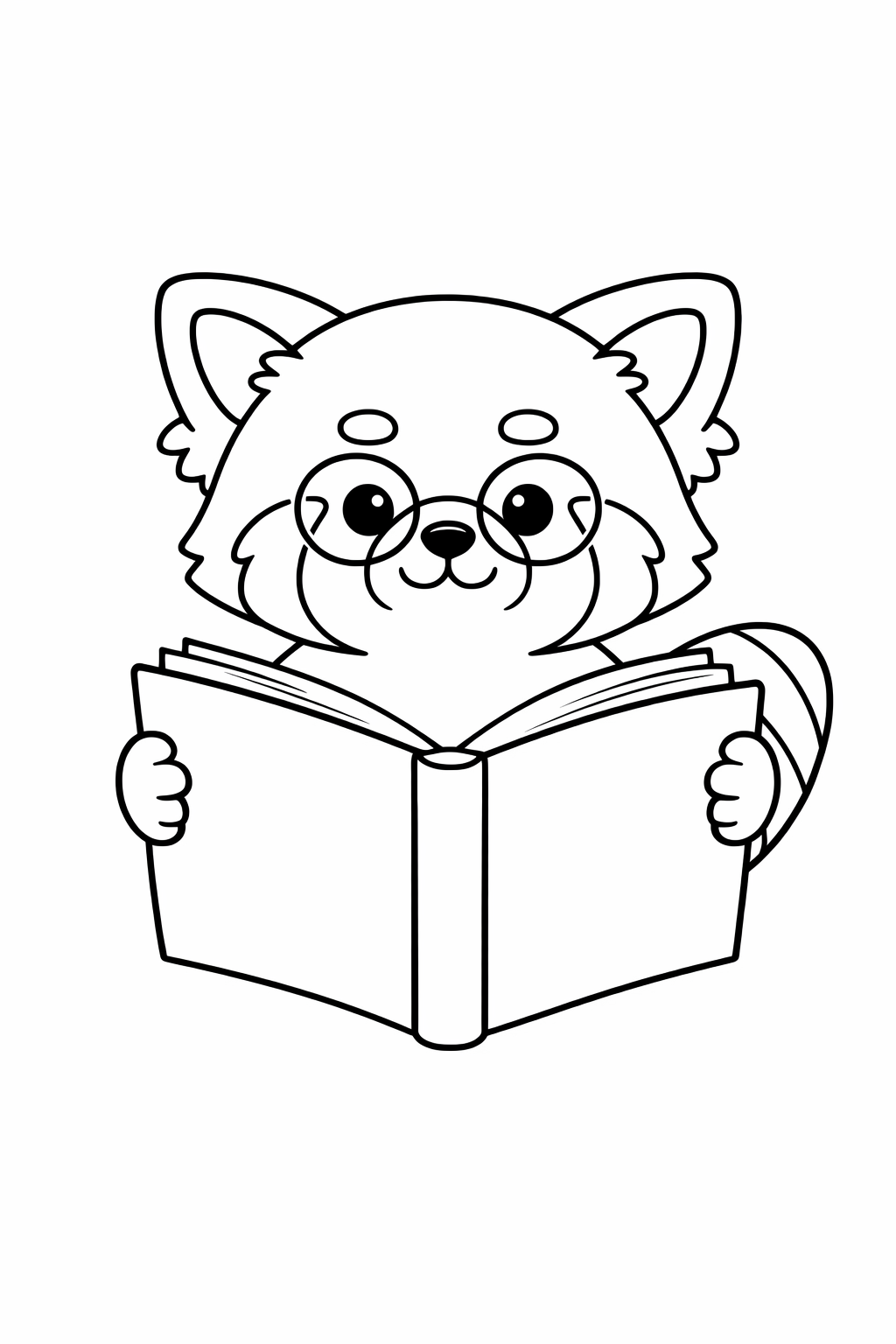 A cute red panda reading a big book