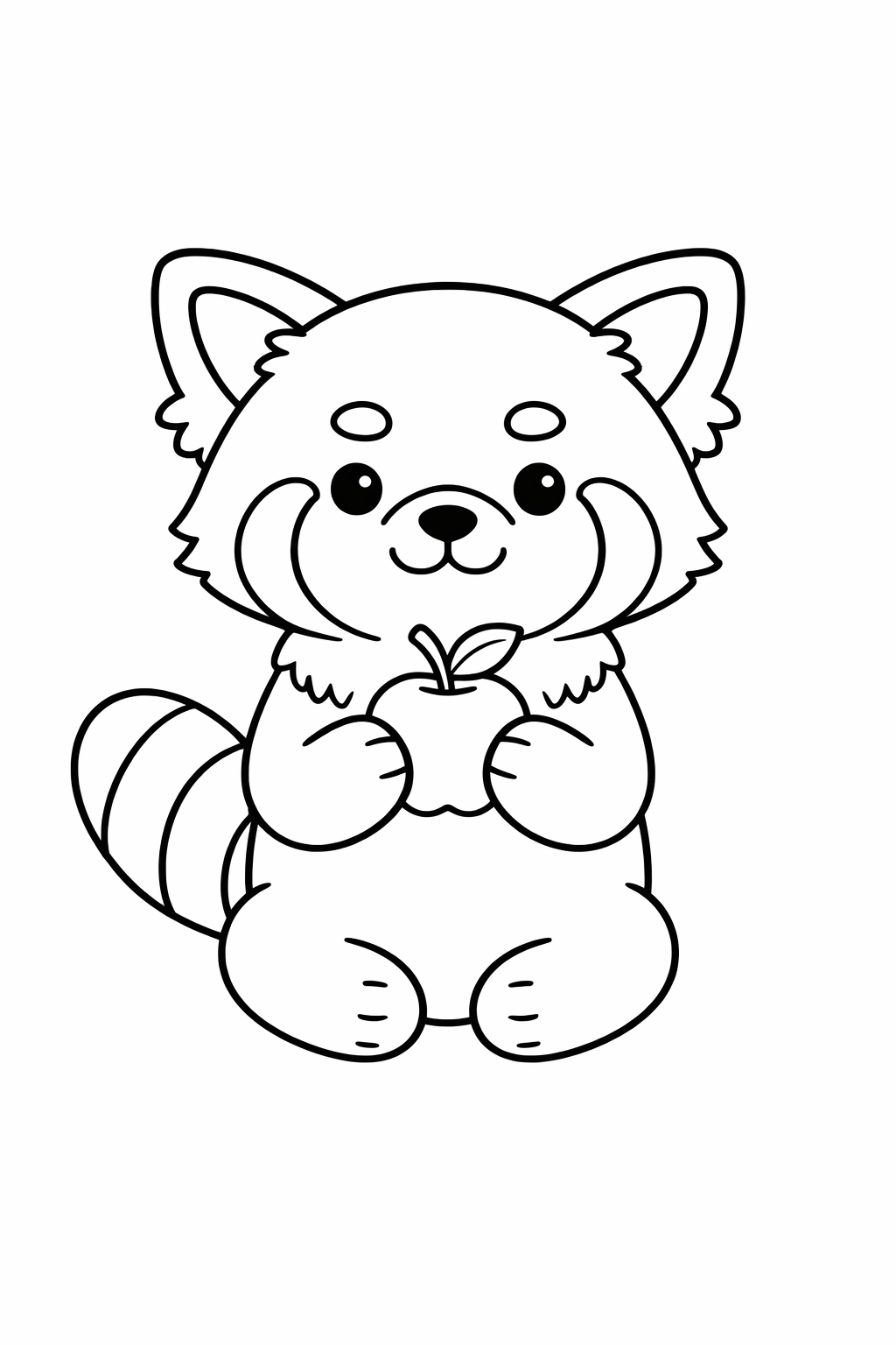 A cute red panda holding a small apple