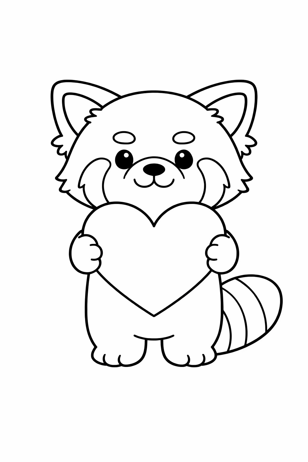 A cute red panda holding a big heart