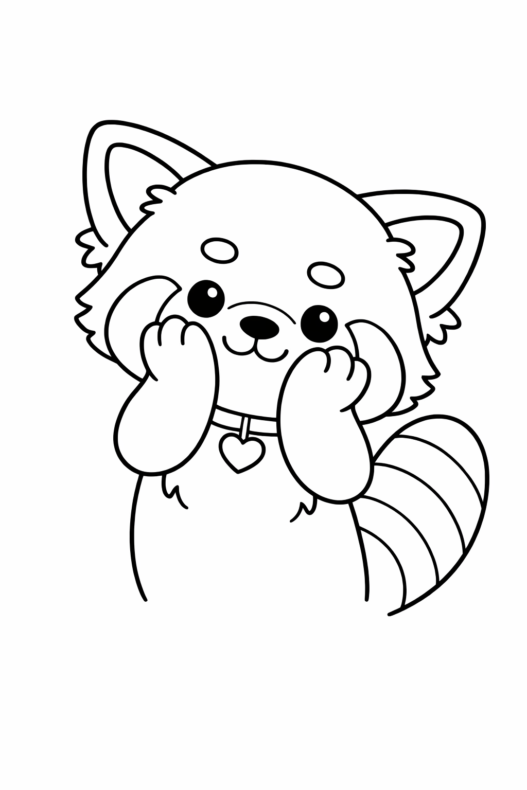 A cute red panda doing a shy peek with paws on cheeks