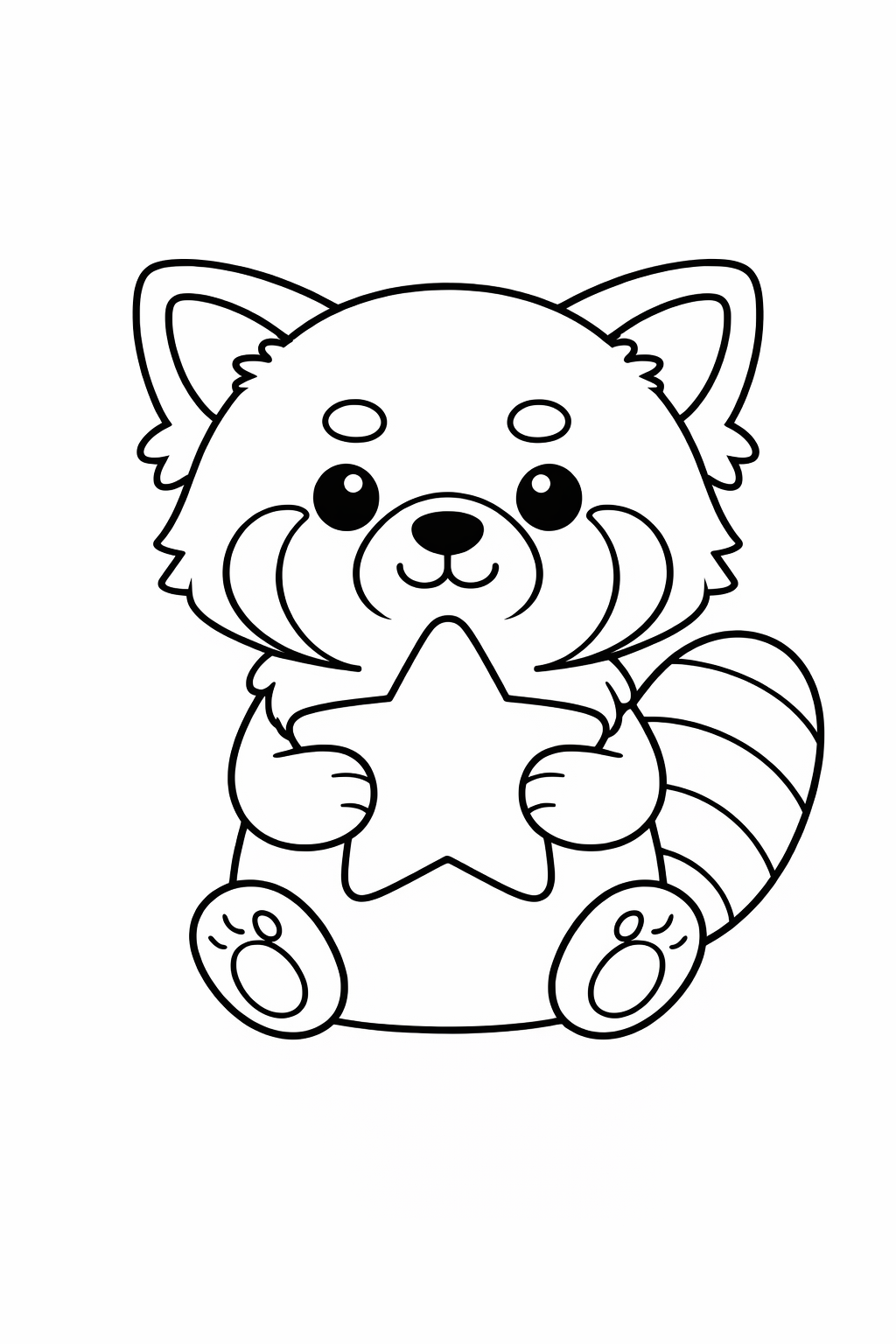 A cute red panda holding a star