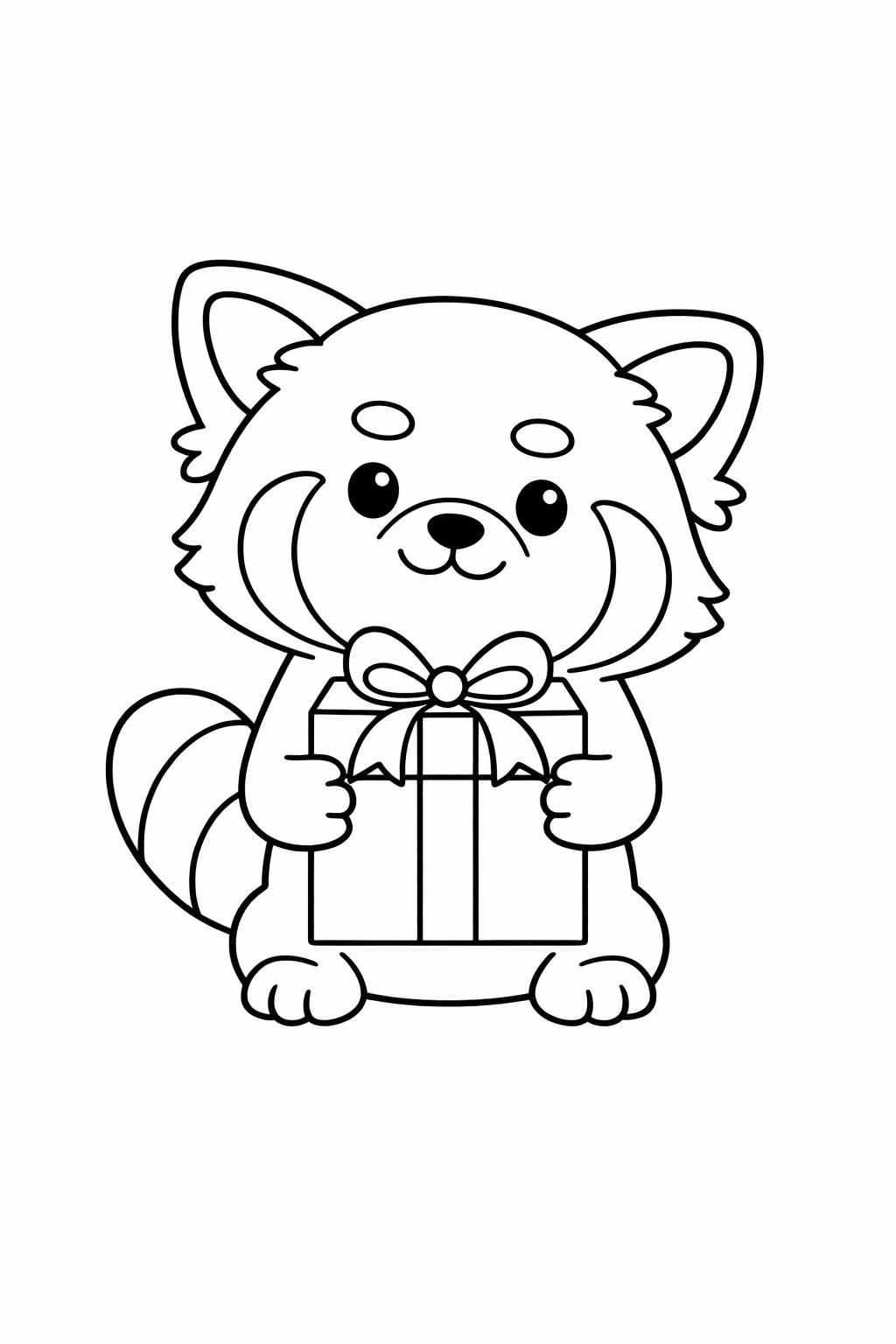 A cute red panda holding a gift box