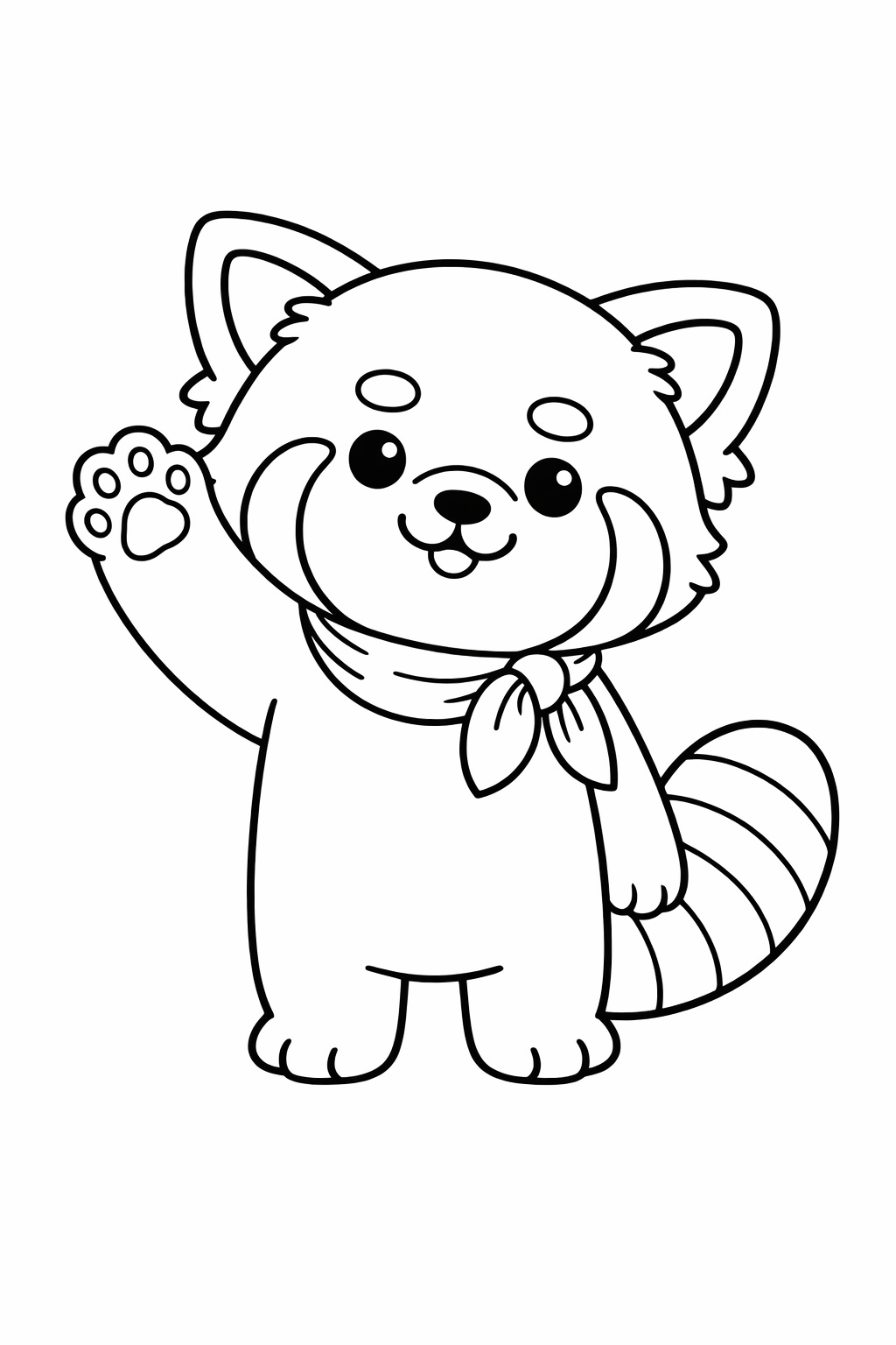 A cute red panda waving hello