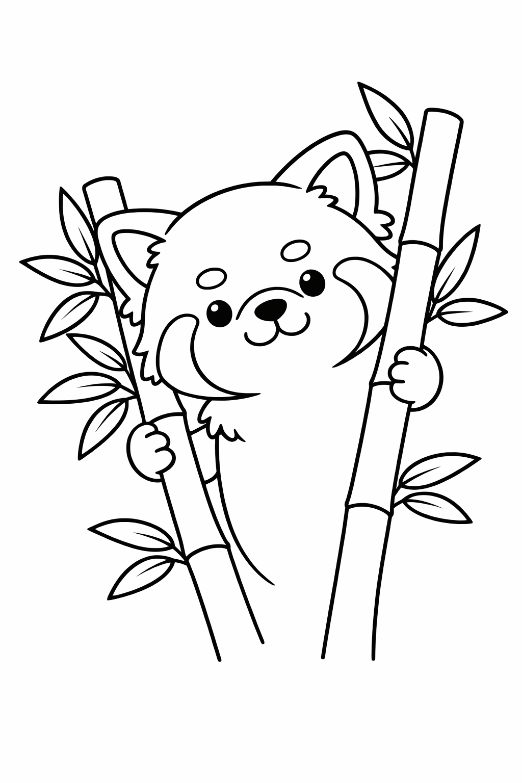 A cute red panda peeking from behind a bamboo