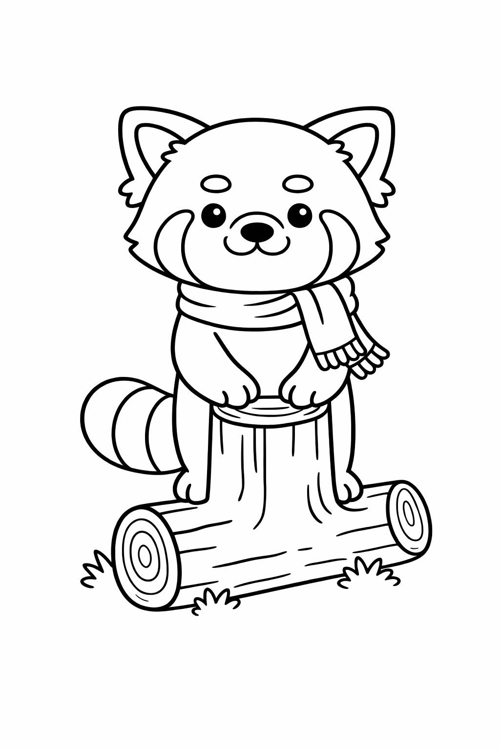 A cute red panda standing on a small log