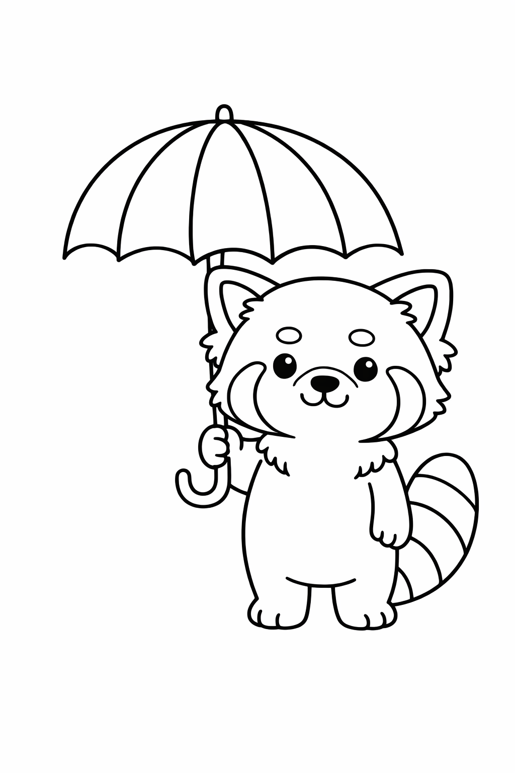 A cute red panda holding an umbrella