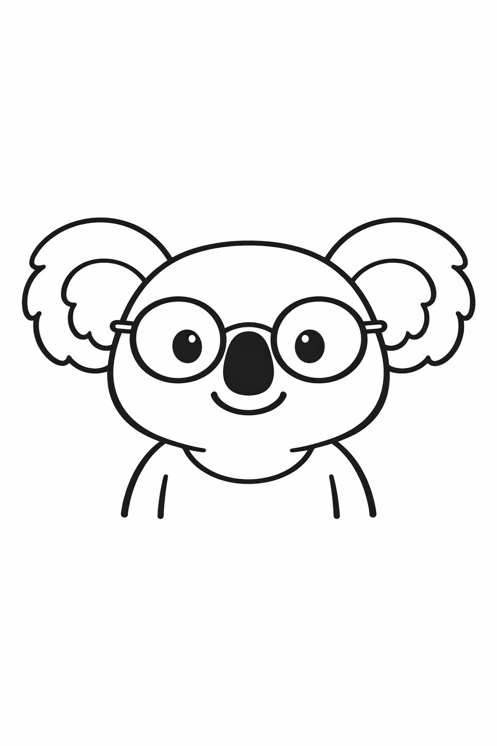 Koala wearing round glasses, smiling.