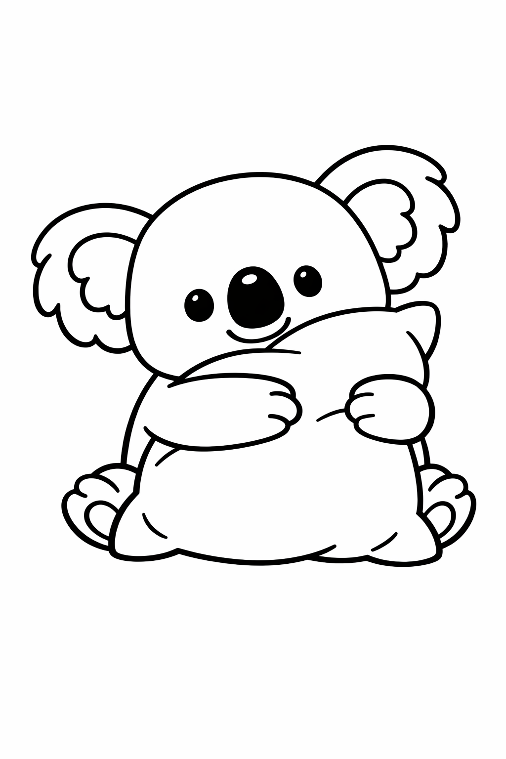 Koala hugging a big pillow.