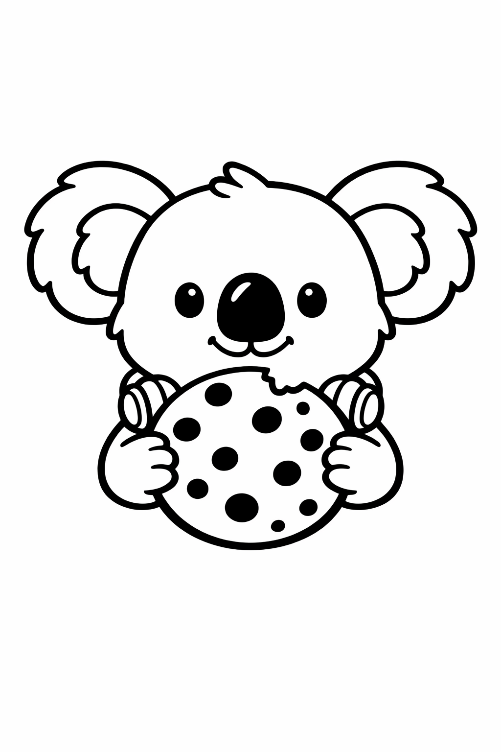 Koala holding a big round cookie.