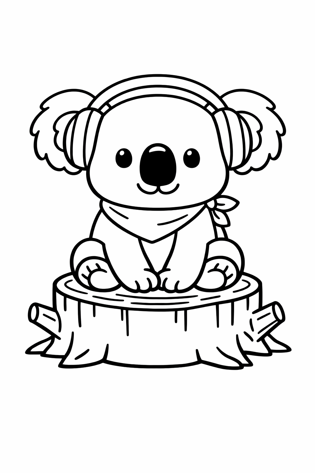 Koala sitting still on a short tree stump.