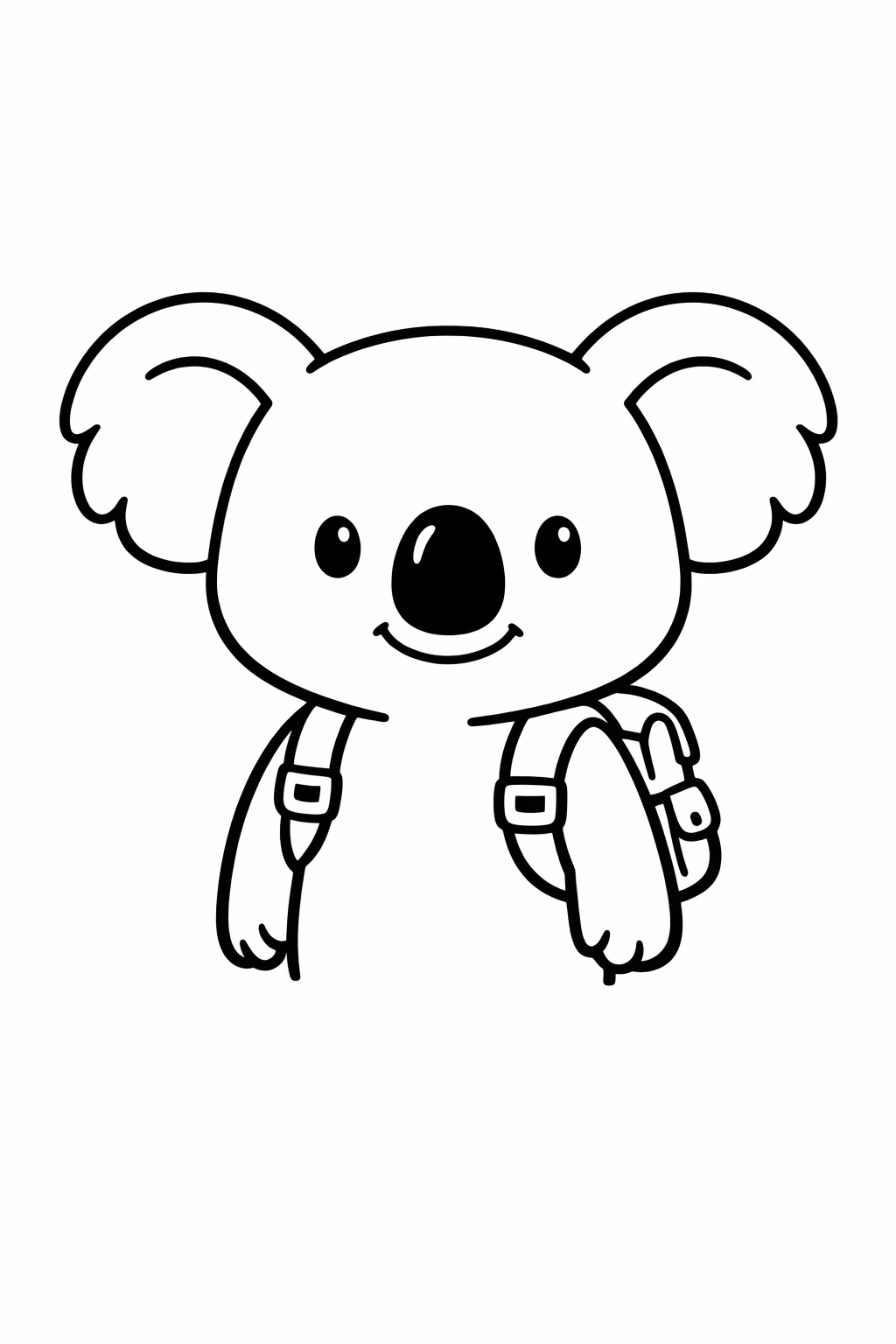 Koala with a tiny backpack, standing still.