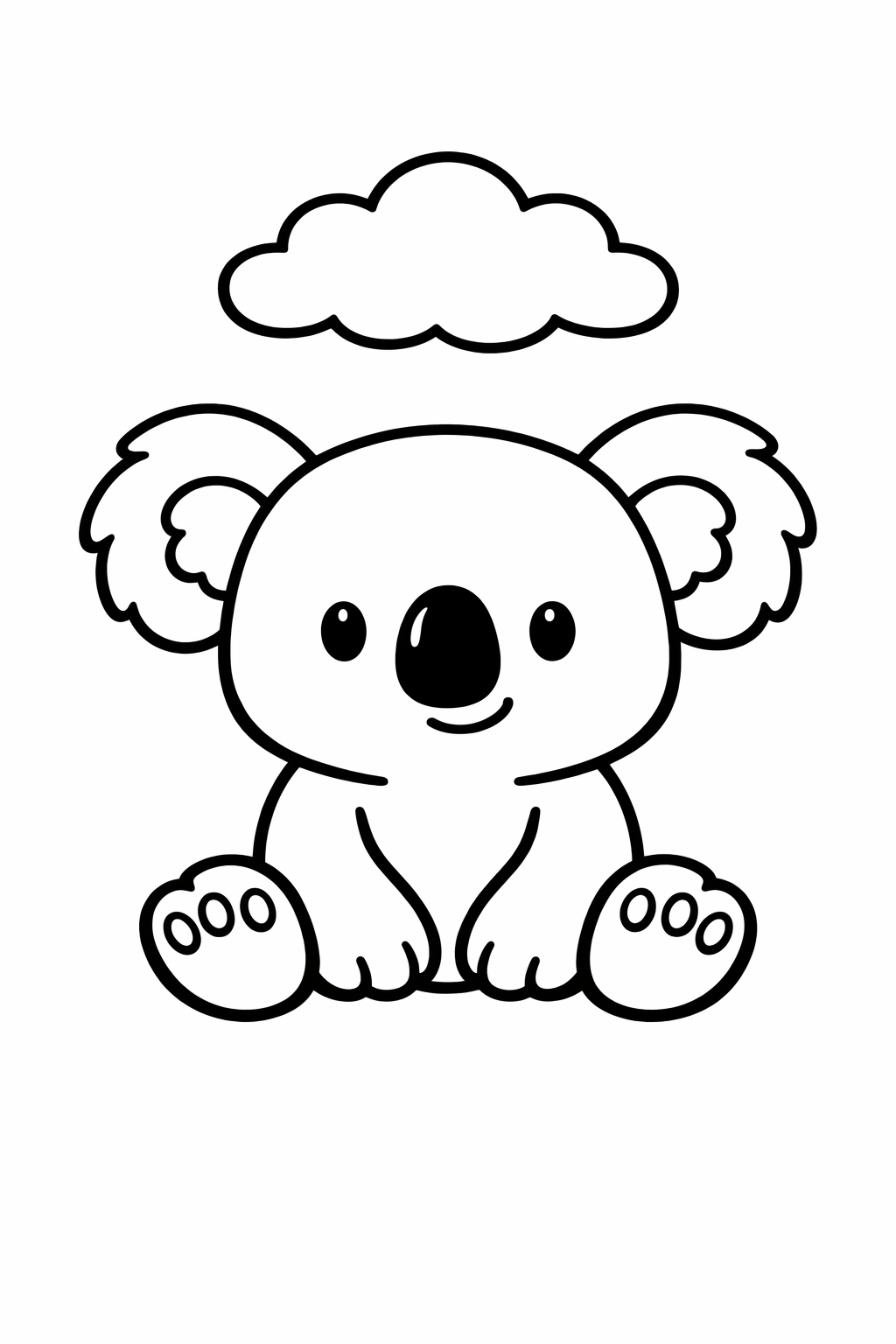 Koala sitting with a simple cloud above its head.