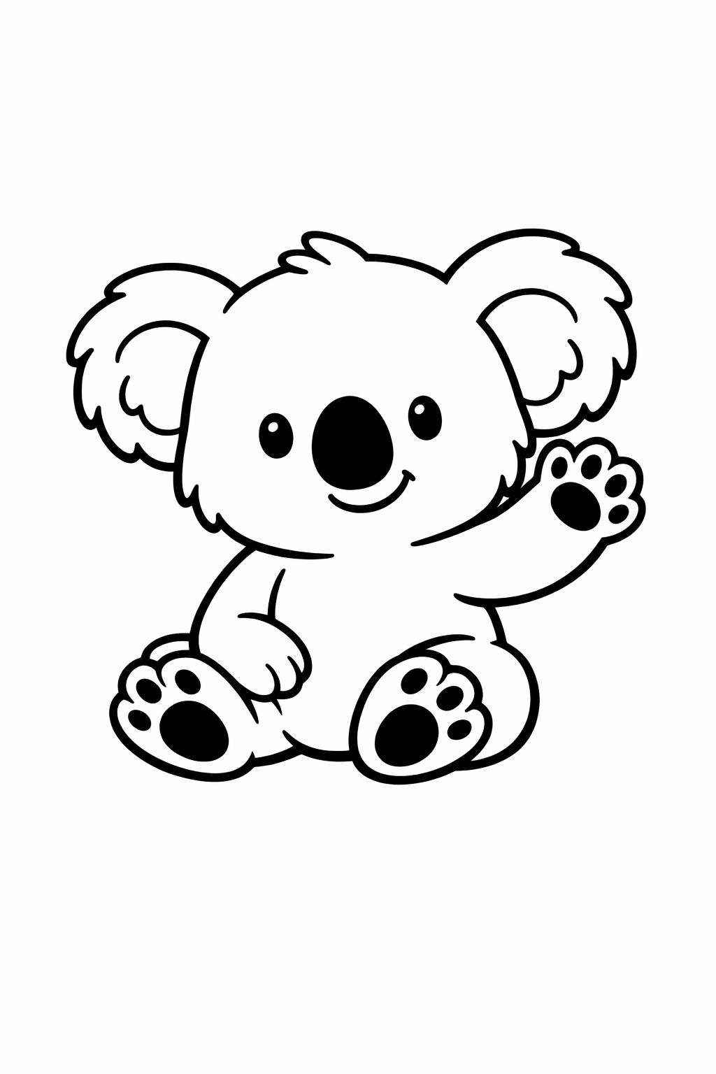 Koala sitting and waving with one hand.