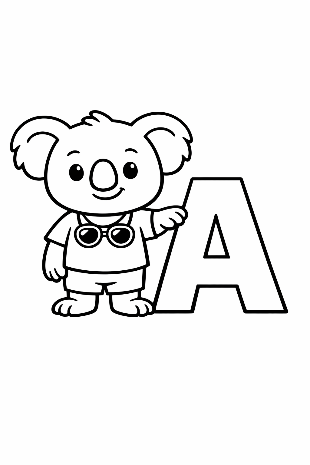 Koala standing next to a single big letter A.