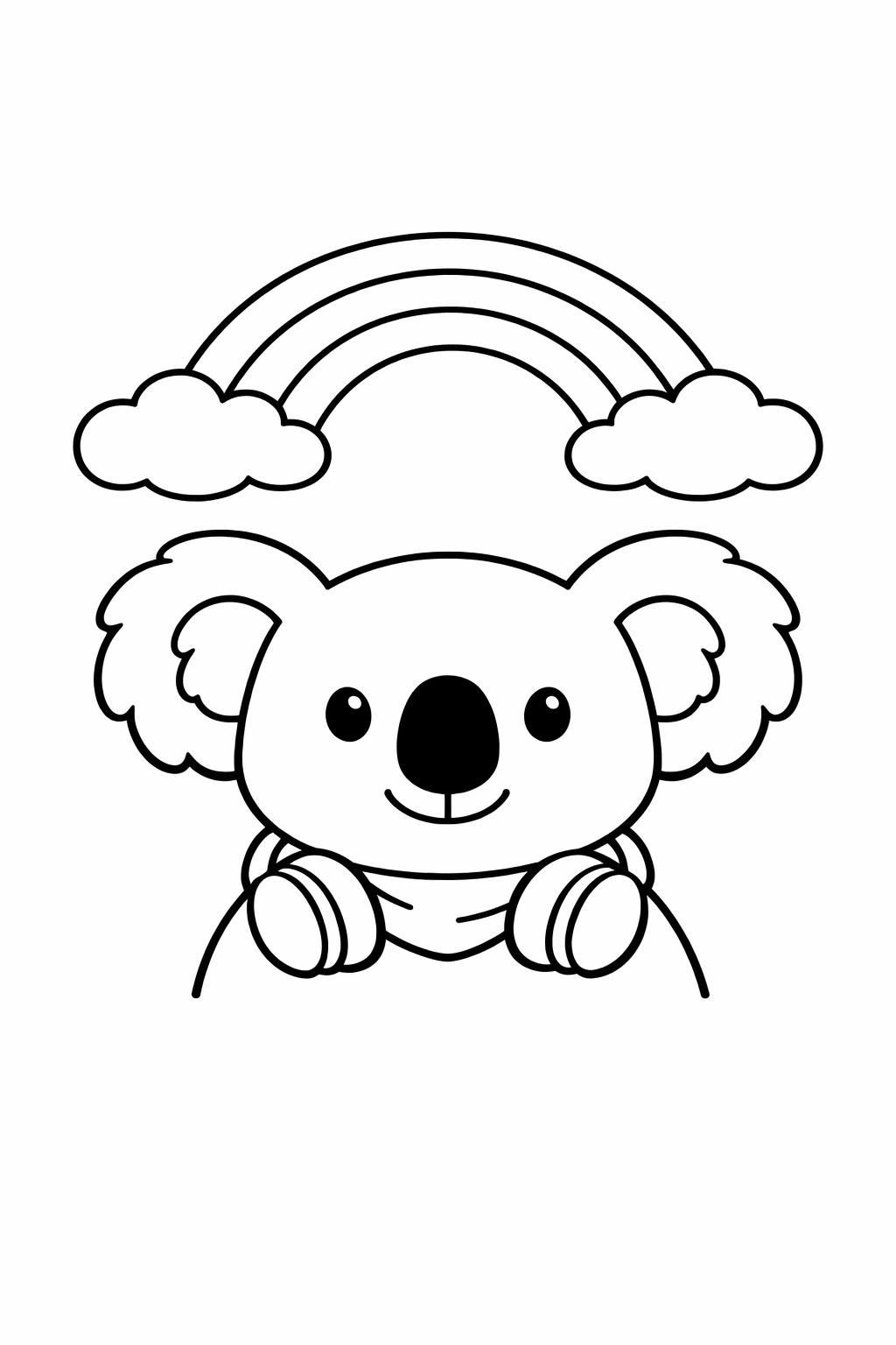 Koala with a simple rainbow above its head.