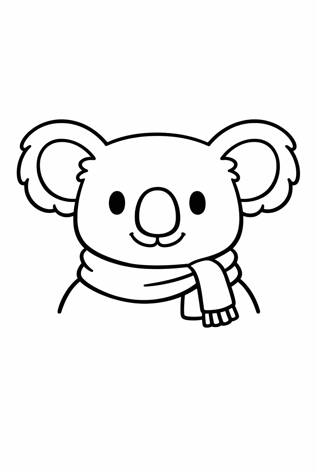 Koala with a simple scarf around its neck.